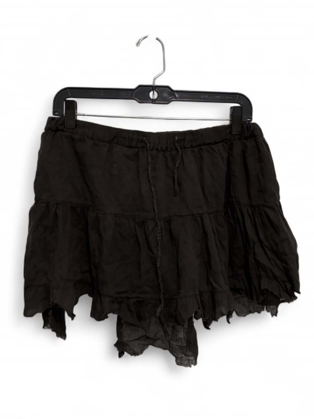 Y2K Boho Tiered Black Mini Skirt with Raw Bottom Hem